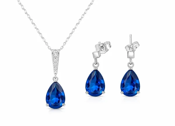 Zirkonia blau Kette und Ohrstecker
