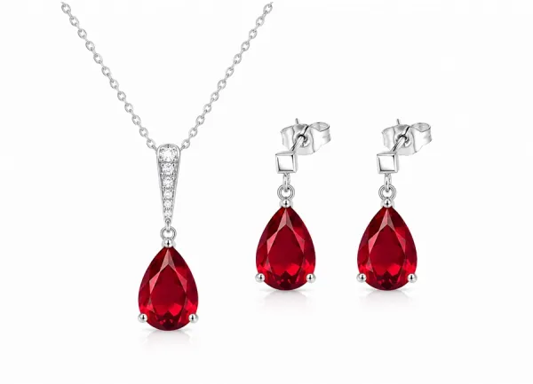 Zirkonia rot Kette und Ohrstecker
